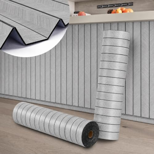 Tarwanear Peel and Stick Wall Panels Self Adhesive Wood Panelling Waterproof Thermal Wallpaper Dark Grey Tiles Sticker for Bedroom Living Room Bathroom Hallway Kitchen Feature Wall 1Roll 300X40cm