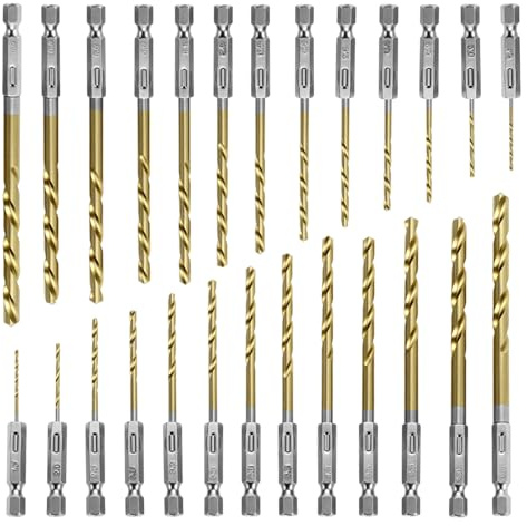 QWORK® Jeu de 26 Forets acier avec Queue Hexagonale 1.5-6.5 mm – avec Revêtement Titane pour Métal Tendre, Bois & Plastique – Kit de Perçage pour Visseuse et Perceuse Sans Fil