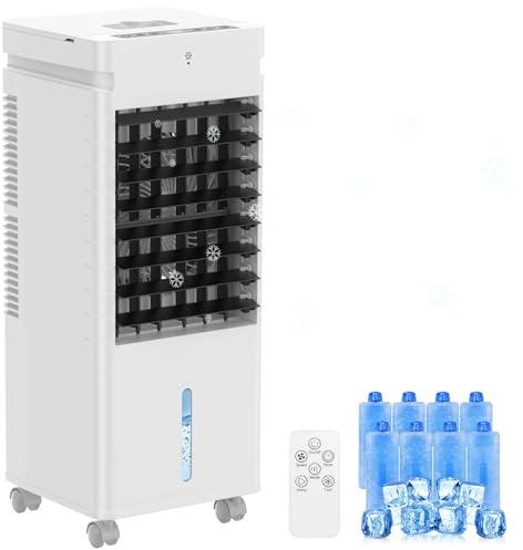 Portable Air Conditioner, 4-in-1 Evaporative Air Cooler, 12L Tank & 8 Ice Box，3 Speeds, 120° Oscillation, Timer & Remote Control，Personal Cooling Fan for Home, Office，Bedroom