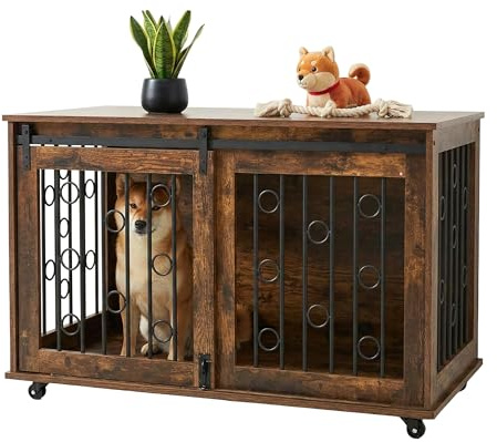 Relaxdays Gabbia per Cani con ripiano e rotelle, 2 Porte, A x L x P: 64 x 100 x 59 cm, Marrone/Nero