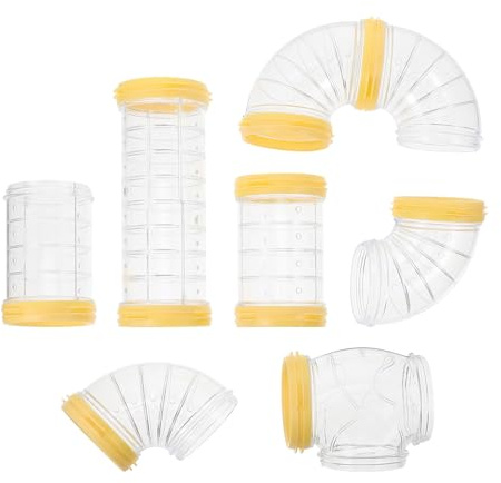Toyvian Tunnel da Gioco per Criceti in Plastica Gialla Materiale Spesso Kit 8 Pezzi per Espandere la Gabbia di Piccoli Animali