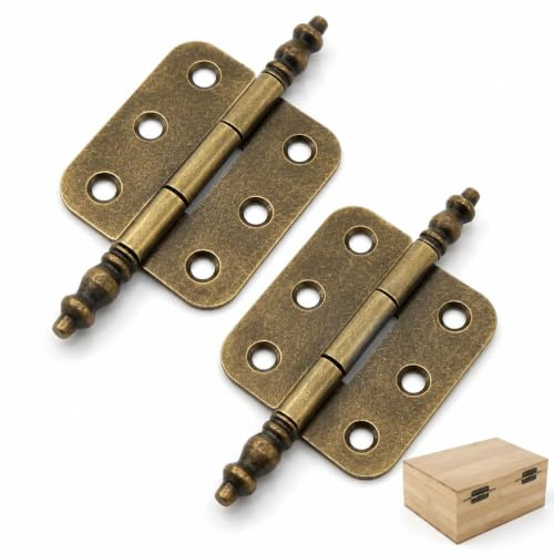 2Pcs Antique Brass Hinges, 35 x 70mm Decorative Folding Butt Hinges for Wooden Box, Cabinet, Bookcase, Drawer, Jewellery Box, Vintage Bronze Finish