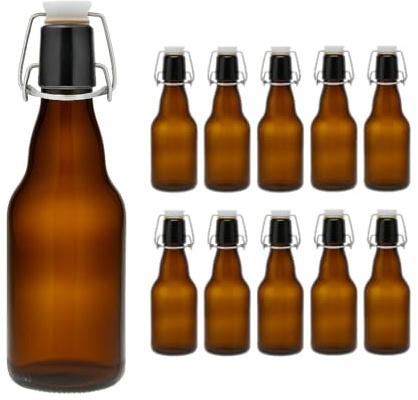 hocz 10x leere Bügelflaschen 330ml zum Befüllen Braun - kleine Flaschen mit Bügelverschluss - 10er Bügel Glasflaschen Set für Bier, Saft, Getränke, Likör, Öl, Saucen - 10 Stück, 330 ml, Braun