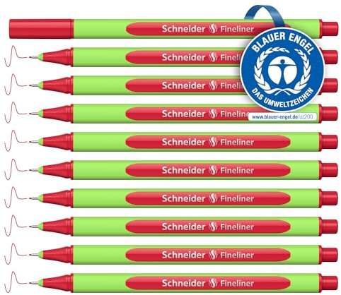 Schneider Line-Up Fineliner (Strichstärke 0,4 mm, aus biobasiertem Kunststoff, ausgezeichnet mit Der blaue Engel) 10 Stück, romantic red
