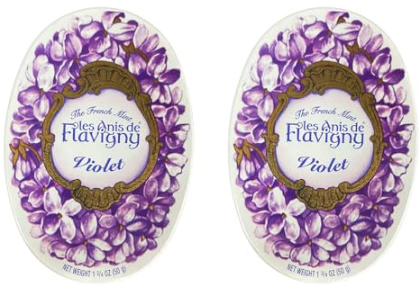 Les Anis de Flavigny French Anise Candy – Violet Flavor Hard Candy, Natural Gourmet Sweets in Classic Reusable Tin, 50g (1.75 oz) Each (Pack of 2)