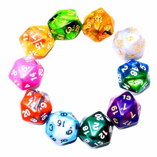 SmartDealsPro 10-pack D20 polyhedral tärningar med 20 ansikten för DND RPG MTG brädspel (färg 2)