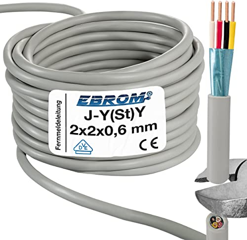 EBROM Fernmeldeleitung Telefonkabel Datenübertragung J-Y(St) Y 2x2x0,6 mm geschirmt - Meterware auf den Meter genau - Auswahl in 1 Meter Schritten bis 150 Meter - Ihre ausgewählte Länge: 20 Meter