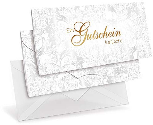 Premium Gutscheinkarten (10 Stück) mit transparenten Briefumschlägen, verschließbare Faltkarte, DIN lang