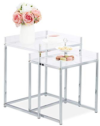 Relaxdays Beistelltisch im 2er Set, eckig, modernes Design, Acryltisch für Wohnzimmer, HBT: 49 x 40 x 35 cm, transparent