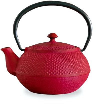 [ Roji Associates ] Gusseisen-Teekanne, Nanbu Tekki Teekanne, (ARARE – runder Typ), hergestellt in Japan, mit Teesieb, innerer Emaille-Finish, Teekanne, farbiger Topf, offenes Feuerveran (400 ml/rot)