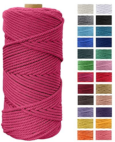 JeogYong Macrame Corda 4mm x 100m Filo Macrame Cotone, Naturale Corda Cotone Filato Cordone Intrecciato Spago per DIY Decorazioni, Arazzo da Parete, Porta Vaso, Piante da Appendere (Rosa Rossa)