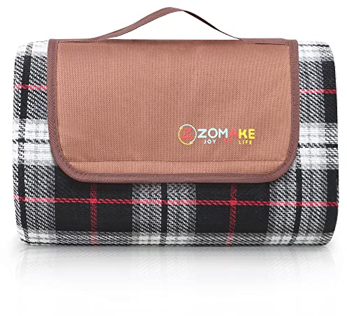 ZOMAKE Picknickdecke Wasserdicht 150x150,Isoliert Picknick Decke Strandmatte Waschbar mit Alubeschichtung für Camping,Garten - Groß Tartan Stoff Picnic Blanket mit Tragegriff, (Braunes Plaid)
