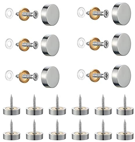 Knpwer 20 tornillos de espejo, tapas de rosca de espejo cepillado de 12 mm, clavos de espejo de acero inoxidable con tapas decorativas para espejos, mesas