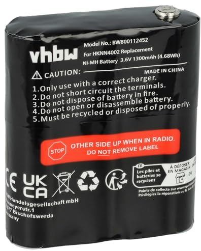 vhbw Batería Recargable reemplaza Motorola KEBT-071-C | KEBT071B para radio (1300 mAh, 3,6 V, NiMH)