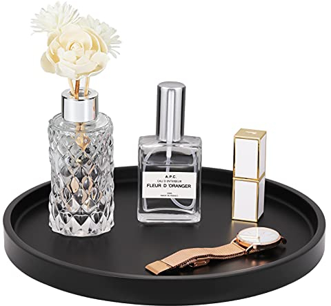 Emibele Portaoggetti Centrotavola Rotondo in Resina, Portagioielli Vassoio per Anelli Candela Gioielli Portachiavi Organizzatore per Ingresso Comò Bagno Scrivania Piatto Decorativo - Nero Opaco