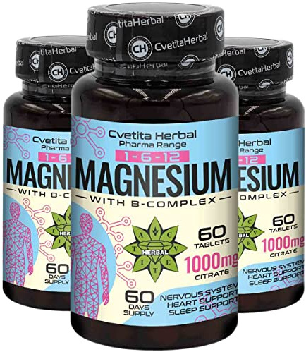 Magnesiumcitrat + Vitamin B-Komplex | 1000mg Magnesiumcitrat | 60 Tabletten (60 Tage Vorrat) | Hohe Festigkeit und hohe Absorption | Ruhiger Schlaf | Unterstützt die Gesundheit von Muskeln und Knochen