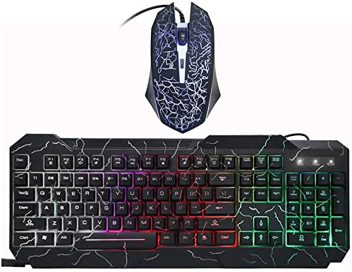 NCRD Teclado de Juegos y ratón Combo Cableado con Cable. RGB LED Teclado retroiluminado 1600 dpi Ratón de Juego (Combo del Mouse del Teclado)