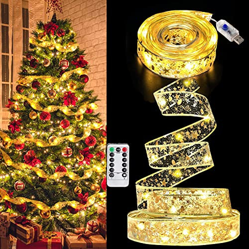 5 M 50 LED Lumières de Ruban de Sapin de Noël,Guirlandes Lumineuses à Ruban Brillant,Ruban Sapin Noël LED,Lumières de ruban de Noël,Arc en Dentelle DIY Décor Sapin Vacances Intérieur Extérieur