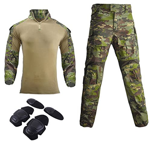 Suwequest Militäruniform Taktik Paintball Kleidung Anzug Taktische Camo Herren Kleidung Kampfhemd + Hose Knieschützer Green CP with Pads XXXL for 90-100kg