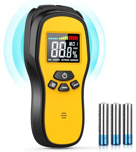 Povlen Pinless Moisture Meter - Wood Moisture Meter Digital Moisture Detector for Lumber Drywall Firewood Masonry Woodworking Plaster Floor Concrete Building with LCD Display Sound Alarm