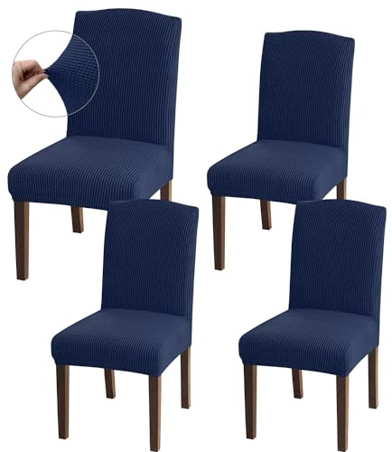 Granbest Hohe Dehnung Stuhlhussen, Universelle Passform Jacquard Esszimmerstühle Bezüge, Abnehmbare Stuhl Protektors für Esszimmer, Küche, Restaurant und Hotel (Set von 4, Marineblau)