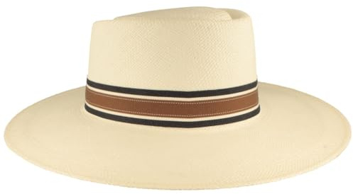 Breiter ORIGINAL Damen Panama Hut, Strohhut, Panama-Bolerohut, Sommerhut aus Ecuador, Traditionell Handgeflochten, UV-Schutz 50+, Weiß, M