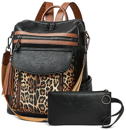Shrrie Leather Backpack Fashion Backpack Purse Designer Small Travel Backpack Convertible Shoulder Bag with Wristlet for Work College