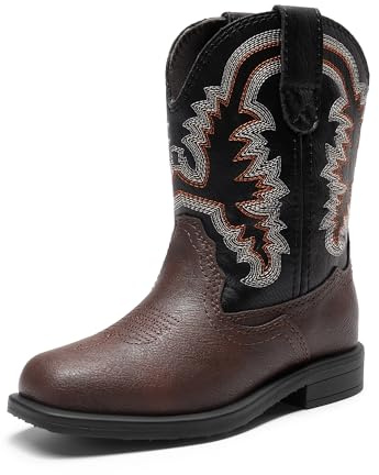 DREAM PAIRS Botas Vaqueras Western para Niñas y Niños a Media Pantorrilla, Oscuro Marrón/Negro, 12.5 cm
