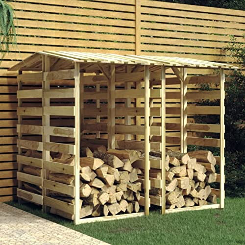 Festnight Cobertizo de Jardín para Leña de Madera, Pérgolas Jardín con Techo 4 Uds, Leñeras Exterior, Caseta Leñero Madera Pino Impregnada 100x90x200 cm