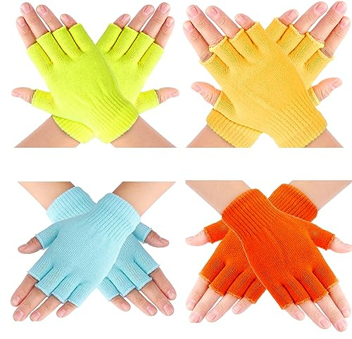 Yolev 4 Paar Fingerlose Handschuhe Herren Damen Kurze Winterhandschuhe Warme Strickhandschuhe Damen Universelle Elastische Handschuhe Fingerlos Herren (Gelb, Orange, Blau, Fluoreszierendes Gelb)