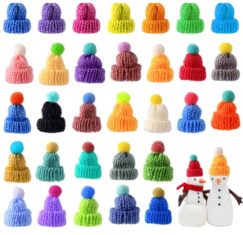 60 Piezas Mini Sombreros de Punto Sombreros Santa Sombreros Dedo Vino Sombrero Plano para DIY Artesanía Arte Botella de Vino Decoración árbol de Navidad Adornos Muñeca Accesorios