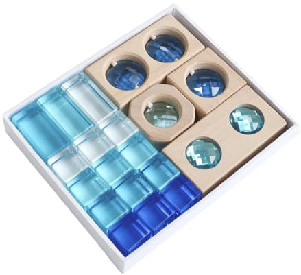 harayaa 19 Teiliges Stapelspiel mit Edelsteinwürfeln, Transparentes Erscheinungsbild, Glattes Acryl EDELSTEIN Bausteinset für Jungen Und Mädchen Im Heimunterr, Blau