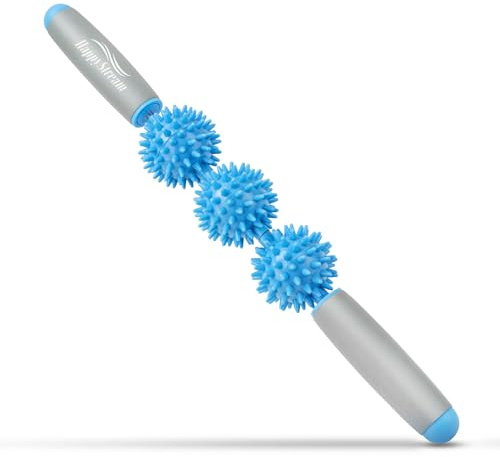 Igelball Massageroller mit Griff, 40cm Faszienstab mit 3 Bälle. Hellblau