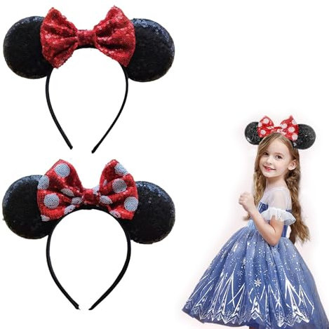 Bbborvox 2 Pieces Mouse Ears Headband, Sparkly Bow Headbands Mouse Ears Mouse ears wears a headband for Shiny Headband for Girls Women Fancy Dress Costume Head Band