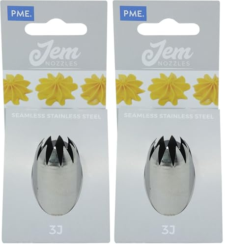 PME JEM Large Curved Star Savoy Piping Nozzle no. 3J, Silver (Pack of 2)