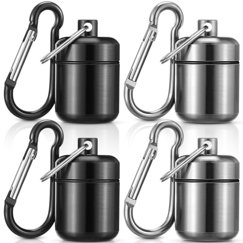 Hicarer 4 Pack Ear Plug Carrying Case Portable Pill Holder Case Waterproof Metal Small Pill Container Carrier for Earplugs and Jewelry Holder(Black, Gray)
