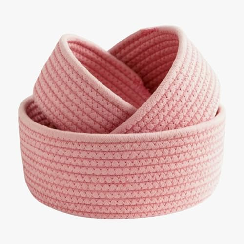 Viusneun 3er Set Aufbewahrungskorb Geflochten Baumwollseil, Stapelbare Speicher Storage Körbchen Badezimmer Wickeltisch Zubehör Aufbewahrung Baske für Kinderzimmer Wohnzimmer Schlafzimmer (Rosa)