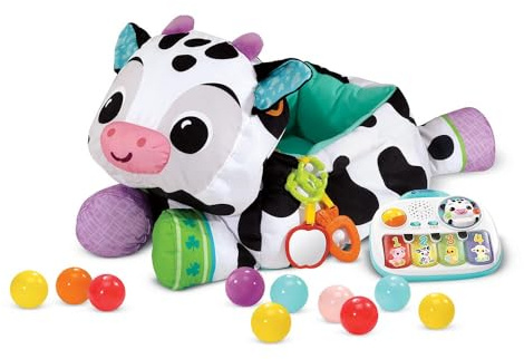 VTech Maxi Peluche Piscine à Balles Musicale, Piscine à Balles Bébé 3 en 1, Peluche Géante Vache Sensorielle et Évolutive, Piano Lumineux, Hochets, Cadeau Bébé Dès 9 Mois - Contenu en Français