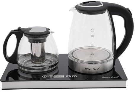 HarBin-Star 1,8L+1LGlas Wasserkocher, 1800W Teekocher mit Edelstahl Teesieb & Sockel, Trockenlaufschutz, Automatischen Abschaltfunktion, für Büros, Hotels, Wohnungen (Klar)
