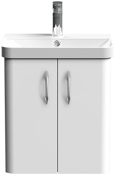 Balterley Vanity Unit with Basin Wall Hung, 2 Door Soft Close with Rectangular Sink and Handles, Bathroom Vanity Units with Basin, Bathroom Sink Storage Cabinet - 479 x 342 x 539mm (Dark Grey)