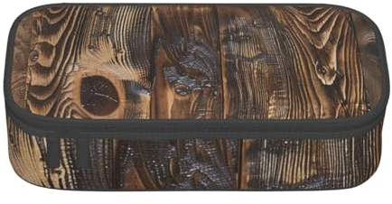 ULKMFFCF Federmäppchen aus braunem Holz mit Fächern, großes Fassungsvermögen, Stifteetui, Tasche, Halter, Make-up-Tasche für Schule, Büro, Reisen, Schwarz , Einheitsgröße, Schulranzen