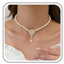 TseenYi Kamelie Perle Halskette Gold Perle Lariat Halskette Weiße Perle Strang Halskette Weiße Kamelie Halskette Perle Y-Form Halskette Vintage Perlenkette Halskette