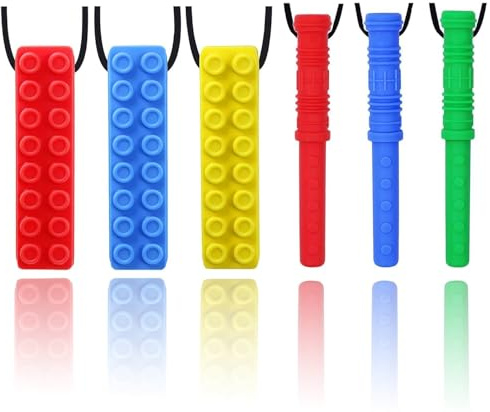 GNAWRISHING Chew Necklaces for Sensory Kids 6 Pcs Sensory Chewy Toys for Autism Girls and Boys, ADHD Toddler, Adult