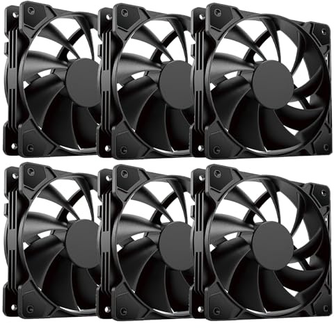 Lot de 6 ventilateurs PC Case 120 mm noirs silencieux pour désktop anti-vibrations, connexion 3 broches, 4 broches MOLEX noir