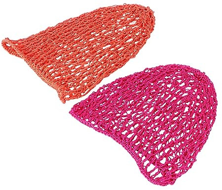 VALICLUD 2 Stück Lange Netz Schlafmütze Häkel Haarnetzmütze Dehnbar Haarschutz Schlafhaube Für Damen Rosa Orange