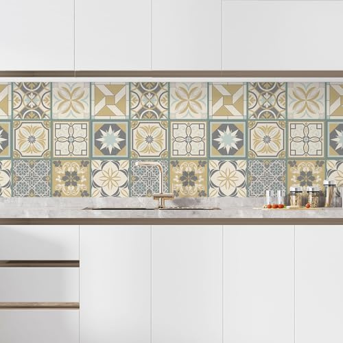 Lumalea Crédence adhésive Sticker pour Cuisine - Effet Carreaux de Ciment 3617681226680 - Adhésif + Protection Brillante - 80x80 cm
