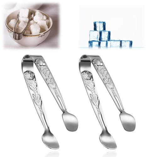 Zangen Candy Bar Zubehör Rosendekor, 2 Stück 10.5 cm Edelstahl Eiszange Set, Eiszange, Küchenzange, Mini Zuckerzange, Servierzange, für Hochzeit Party Bar Büfett Grill Picknick, Silber.