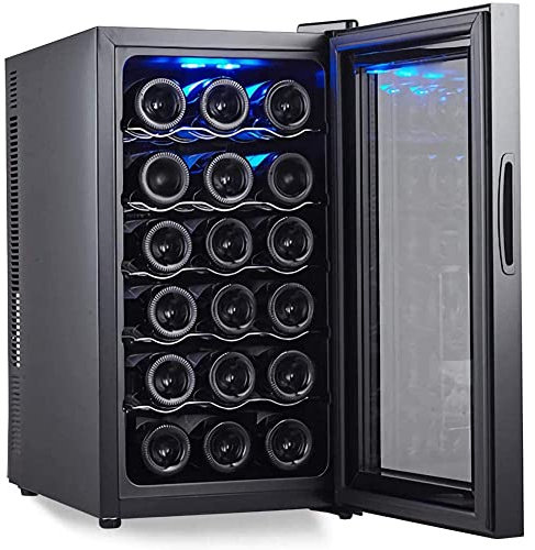 MOLVUS Cave à vin de comptoir pour 18 Bouteilles, Petit réfrigérateur à vin Autonome à humidité constante, Affichage numérique de la température, Porte en Verre, étagères en métal Noir-B