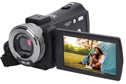 Jectse Caméscope Vidéo, Full HD 1080P 30FPS 30MP Vlogging Camera Recorder avec écran de Rotation de 3,0 Pouces à 270 Degrés, Caméscopes Anti-secousses à Zoom 16X avec Microphone, (Prise