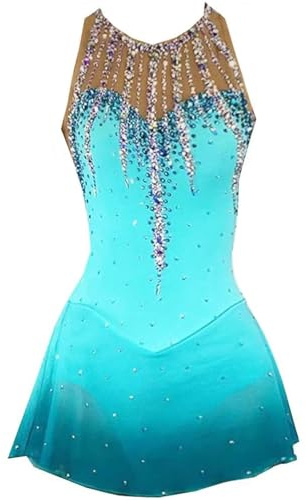 TJDWPRRD Shiny Figure Ice Skating Competition Dress Sleeveless Skate Skirt for Girls High Elasticity Roller Skating Wear,Blue,XXL